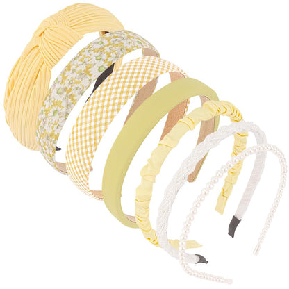 7 Pack Yellow Headbands for Women Girls Headbands Fashion Non Slip Hairbands Cute Hair Accessories Multi-style Headband Pack