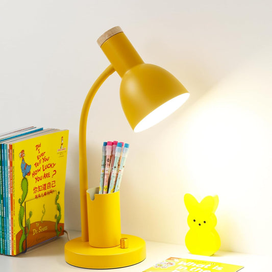 Metal Desk Lamp with Pen Holder, Flexible Arm Reading Lamp for Office Bedroom Study