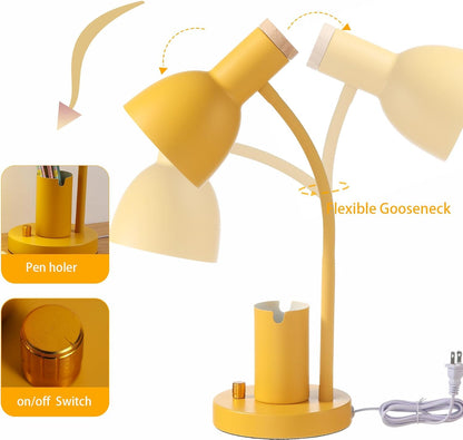 Metal Desk Lamp with Pen Holder, Flexible Arm Reading Lamp for Office Bedroom Study