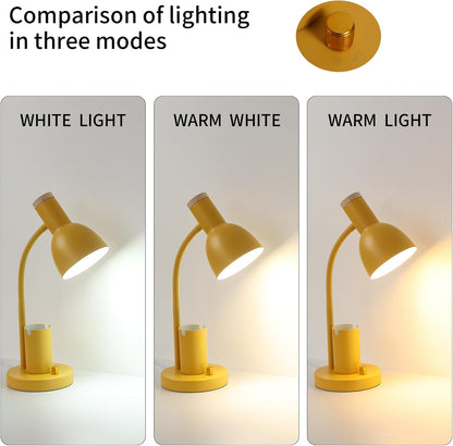 Metal Desk Lamp with Pen Holder, Flexible Arm Reading Lamp for Office Bedroom Study