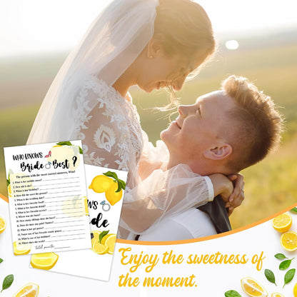 Bridal Shower Games - Lemon Theme Engagement Party Game Cards For Wedding, Bachelorette Party - Citrus Lemon Bridal Shower Decorations - Who Knows Bride Best - 30 Cards(A07)