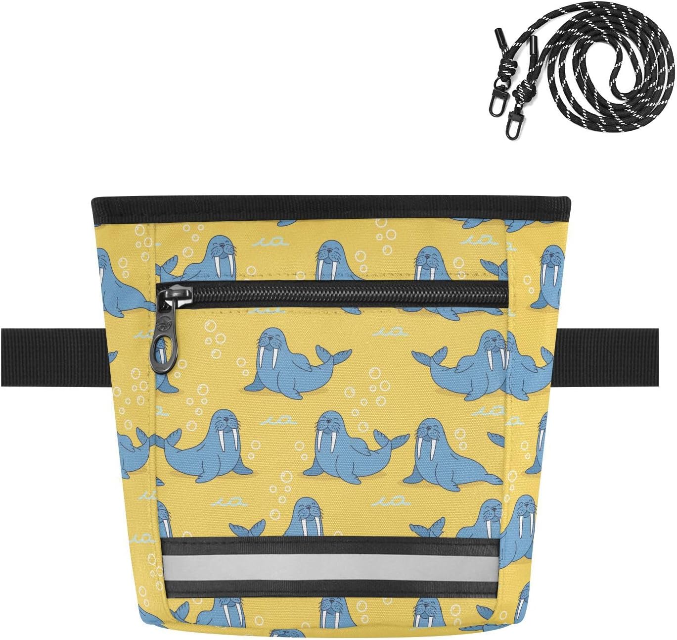 Underwater Walruses Yellow Dog Treat Pouch for Pet Training Dog Treat Bag | with Magnetic Closure, Water-Resistant, 1.7L Capacity, Hands-Free, Adjustable Shoulder Straps, for Night Walks