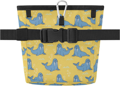 Underwater Walruses Yellow Dog Treat Pouch for Pet Training Dog Treat Bag | with Magnetic Closure, Water-Resistant, 1.7L Capacity, Hands-Free, Adjustable Shoulder Straps, for Night Walks
