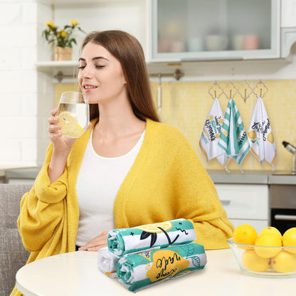 6 Pcs Lemon Kitchen Towels Lemonade Dish Towels with Sayings Decorative Hand Tea Dishcloths for Kitchen Decor with Hanging Loop for Housewarming Gift(Black Yellow,Lemon)