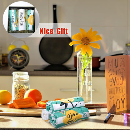 6 Pcs Lemon Kitchen Towels Lemonade Dish Towels with Sayings Decorative Hand Tea Dishcloths for Kitchen Decor with Hanging Loop for Housewarming Gift(Black Yellow,Lemon)