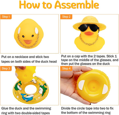 Car Rubber Duck, Yellow Duck Decoration Dashboard with Sun Hat Swim Ring Necklace Sunglasses for Car Dashboard Decorations