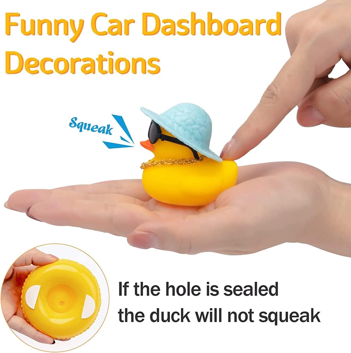 Car Rubber Duck, Yellow Duck Decoration Dashboard with Sun Hat Swim Ring Necklace Sunglasses for Car Dashboard Decorations