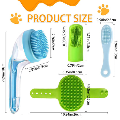 7 PCS Pet Bath Brush Set, Dog Bath Brush with Shampoo Dispenser, Cat Chin Cleaning Brush, Dog Toothbrush, Adjustable Glove Massage Brush, Pet Scrubber for Bathing Long Short Haired Dogs Cats (Yellow)