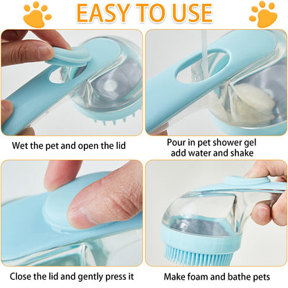 7 PCS Pet Bath Brush Set, Dog Bath Brush with Shampoo Dispenser, Cat Chin Cleaning Brush, Dog Toothbrush, Adjustable Glove Massage Brush, Pet Scrubber for Bathing Long Short Haired Dogs Cats (Yellow)