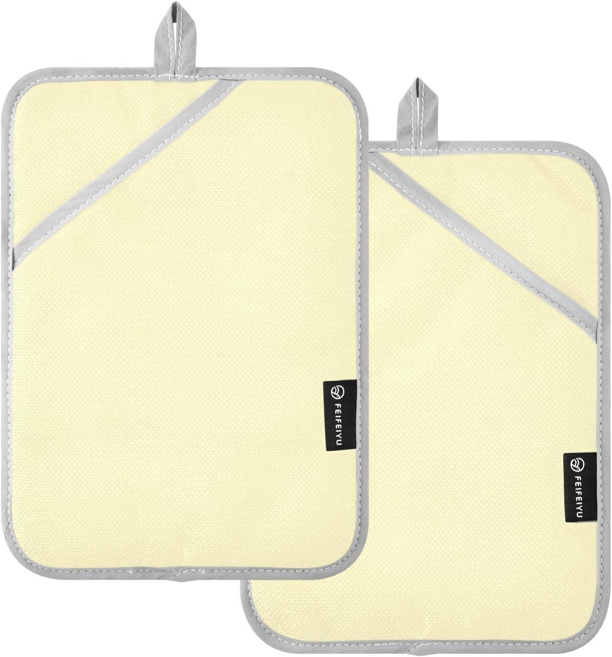 Light Yellow Pot Holders for Kitchen with Hand Pockets Heat Resistant Potholder Trivet Quilted Oven Mitts for Cooking Baking Barbecue 7 * 9.8 in 2PCS