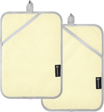 Light Yellow Pot Holders for Kitchen with Hand Pockets Heat Resistant Potholder Trivet Quilted Oven Mitts for Cooking Baking Barbecue 7 * 9.8 in 2PCS