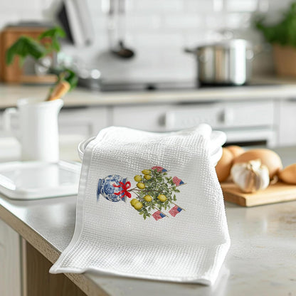 Chinoiserie Lemon Patriotic Kitchen Towels, Patriotic Hand Towels, Lemon Dish Tea Towel for Kitchen, 4th of July Independence Day Decorative Hand Towel for Bathroom 16x24inch, Set of 2