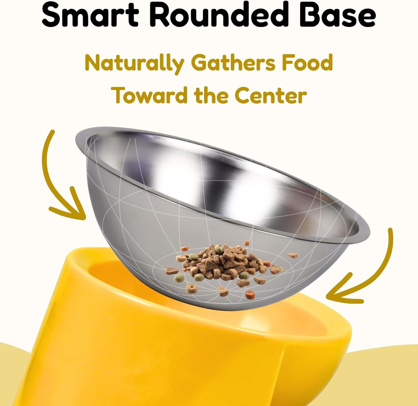Tilted Dog Bowl for Flat-Faced & Senior Dogs, 15° Slanted Stainless Steel Dog Food Bowl, Elevated Pet Feeder for Small & Medium Dogs, Comfortable Eating Design (Yellow, M (420 ML / 1.5 Cups))