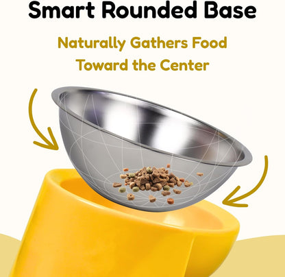 Tilted Dog Bowl for Flat-Faced & Senior Dogs, 15° Slanted Stainless Steel Dog Food Bowl, Elevated Pet Feeder for Small & Medium Dogs, Comfortable Eating Design (Yellow, M (420 ML / 1.5 Cups))