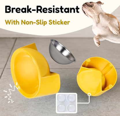 Tilted Dog Bowl for Flat-Faced & Senior Dogs, 15° Slanted Stainless Steel Dog Food Bowl, Elevated Pet Feeder for Small & Medium Dogs, Comfortable Eating Design (Yellow, M (420 ML / 1.5 Cups))