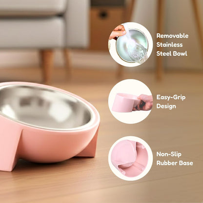 Tilted Dog Bowl for Flat-Faced & Senior Dogs, 15° Slanted Stainless Steel Dog Food Bowl, Elevated Pet Feeder for Small & Medium Dogs, Comfortable Eating Design (Yellow, M (420 ML / 1.5 Cups))