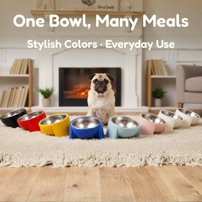 Tilted Dog Bowl for Flat-Faced & Senior Dogs, 15° Slanted Stainless Steel Dog Food Bowl, Elevated Pet Feeder for Small & Medium Dogs, Comfortable Eating Design (Yellow, M (420 ML / 1.5 Cups))
