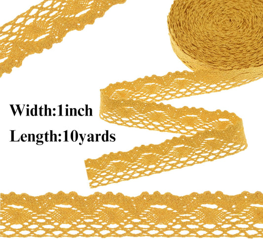 Yellow Lace Ribbon Cotton Lace Trim Crochet Sewing Lace for Gift Package Wrapping, Scrapbooking Supplies