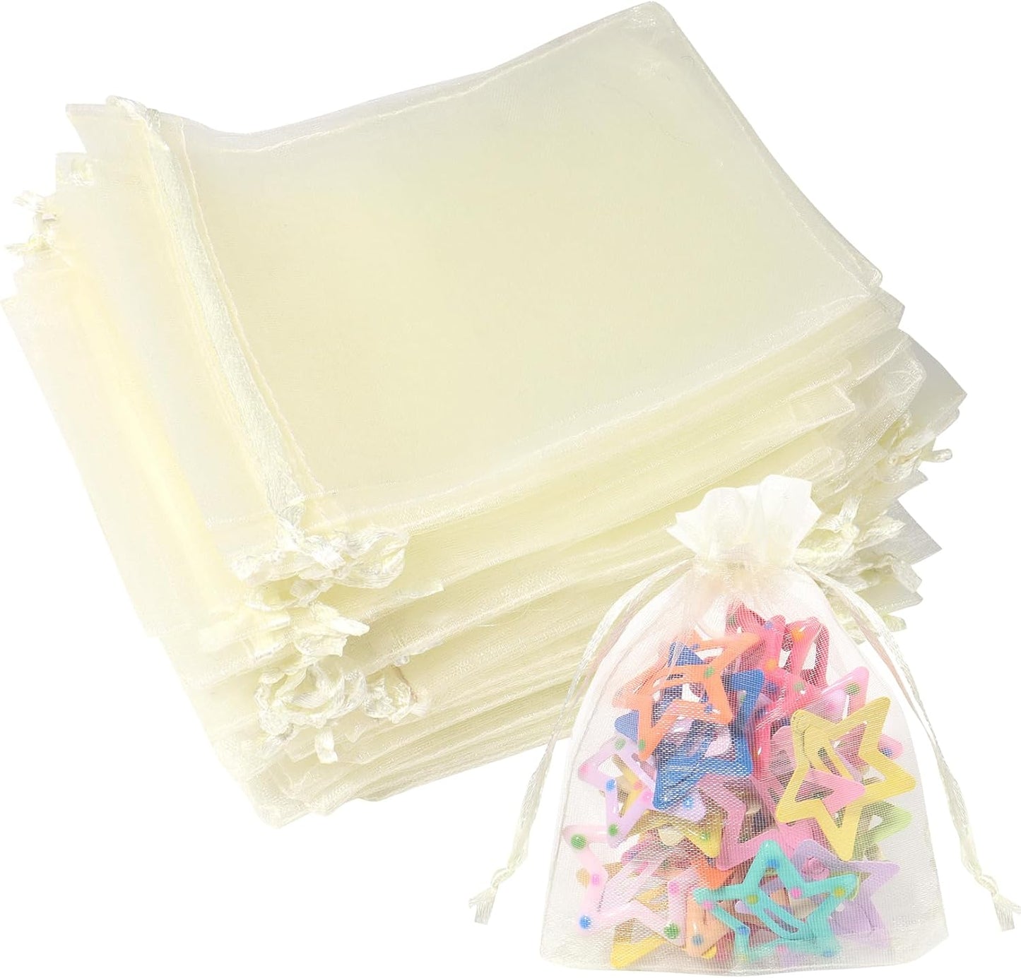 100Pcs Beige Organza Bags,3x4 Inch Small Mesh Drawstring Bags | for Wedding,Valentine's Day,Halloween,Thanksgiving,Christmas,Baby Shower,Candy,Gift,Jewelry,Soaps