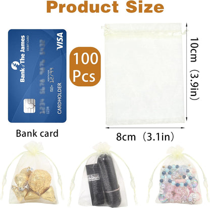 100Pcs Beige Organza Bags,3x4 Inch Small Mesh Drawstring Bags | for Wedding,Valentine's Day,Halloween,Thanksgiving,Christmas,Baby Shower,Candy,Gift,Jewelry,Soaps