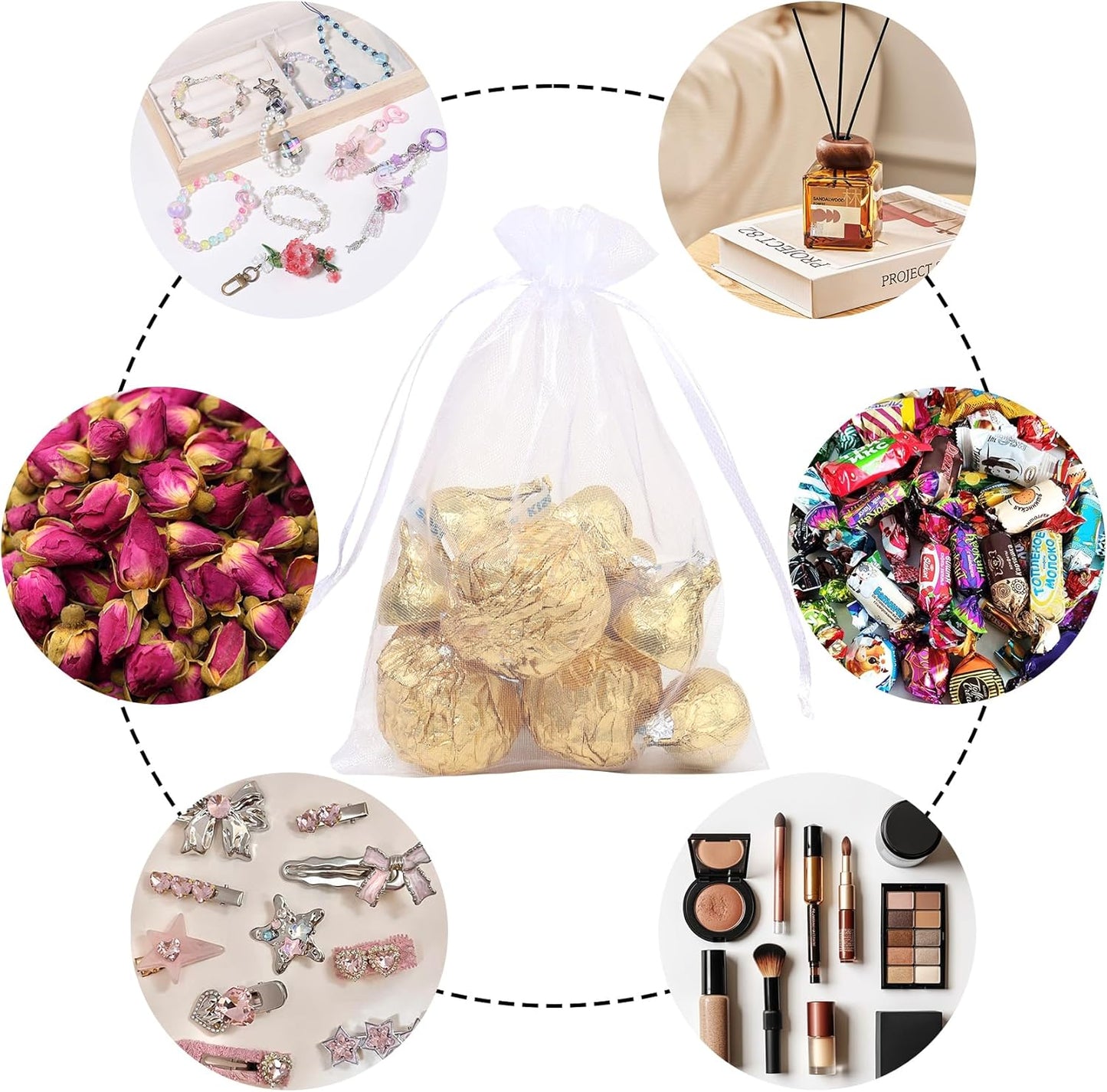 100Pcs Beige Organza Bags,3x4 Inch Small Mesh Drawstring Bags | for Wedding,Valentine's Day,Halloween,Thanksgiving,Christmas,Baby Shower,Candy,Gift,Jewelry,Soaps
