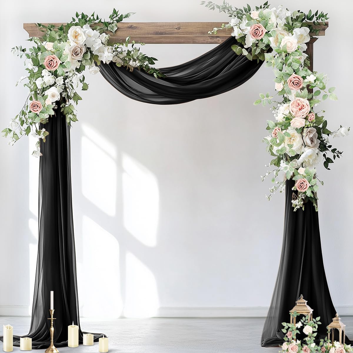Wedding Arch Draping Fabric Sheer Chiffon Curtain Drape Wedding Party Decor | 1 Panel 29" x 19Ft 6 Yards for Outdoor Ceremony Birthday Baby Shower Holiday Home Decoration Yellow Gold