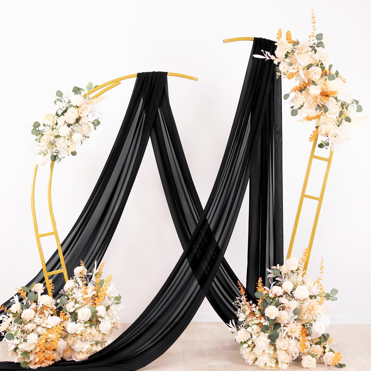 Wedding Arch Draping Fabric Sheer Chiffon Curtain Drape Wedding Party Decor | 1 Panel 29" x 19Ft 6 Yards for Outdoor Ceremony Birthday Baby Shower Holiday Home Decoration Yellow Gold
