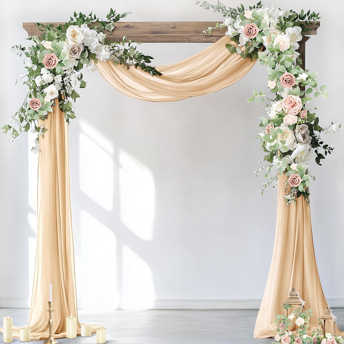 Wedding Arch Draping Fabric Sheer Chiffon Curtain Drape Wedding Party Decor | 1 Panel 29" x 19Ft 6 Yards for Outdoor Ceremony Birthday Baby Shower Holiday Home Decoration Yellow Gold