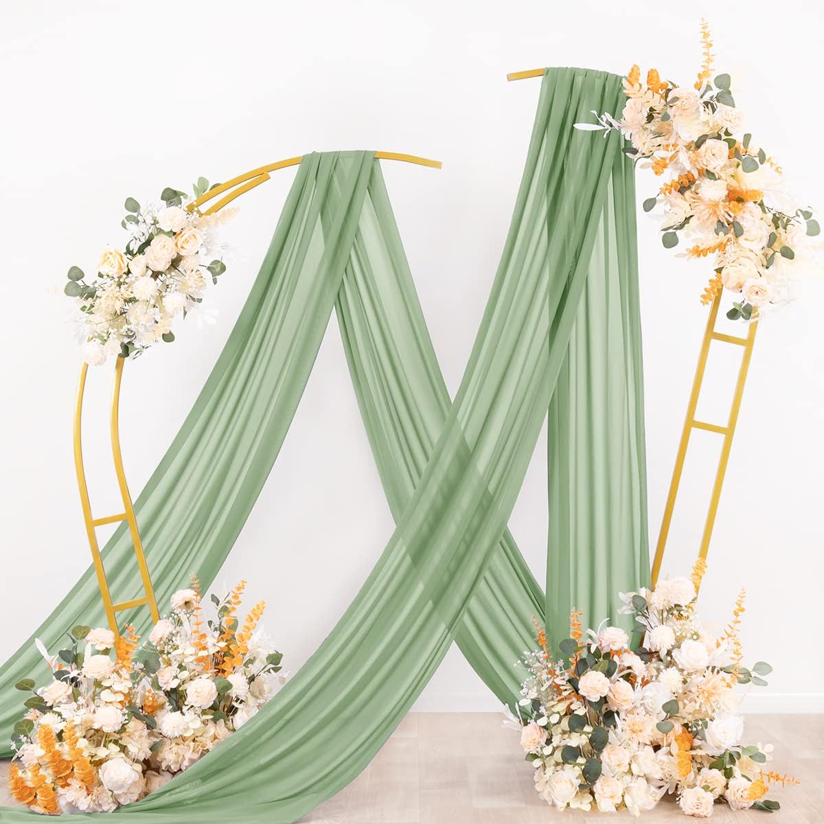 Wedding Arch Draping Fabric Sheer Chiffon Curtain Drape Wedding Party Decor | 1 Panel 29" x 19Ft 6 Yards for Outdoor Ceremony Birthday Baby Shower Holiday Home Decoration Yellow Gold