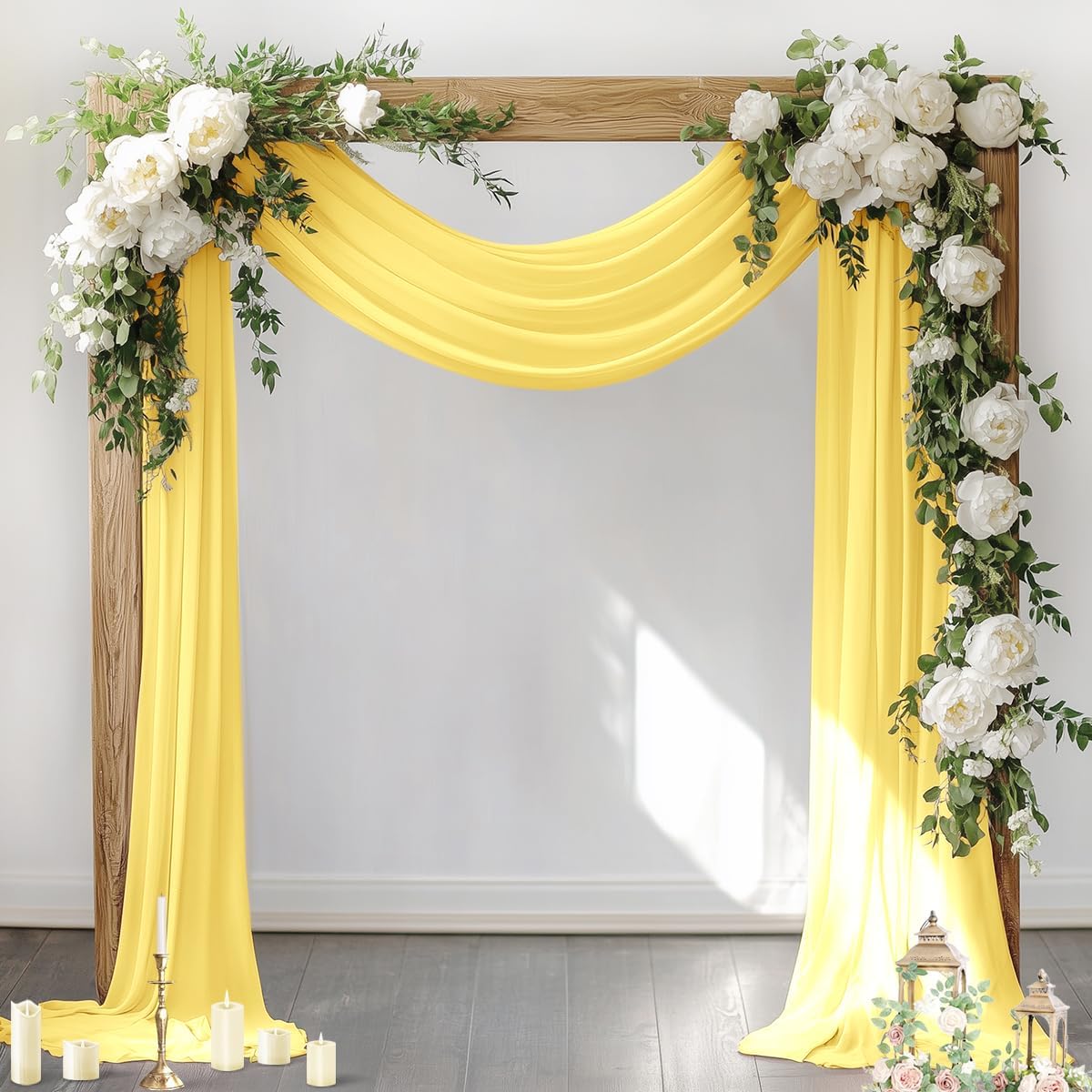 Wedding Arch Draping Fabric Sheer Chiffon Curtain Drape Wedding Party Decor | 1 Panel 29" x 19Ft 6 Yards for Outdoor Ceremony Birthday Baby Shower Holiday Home Decoration Yellow Gold