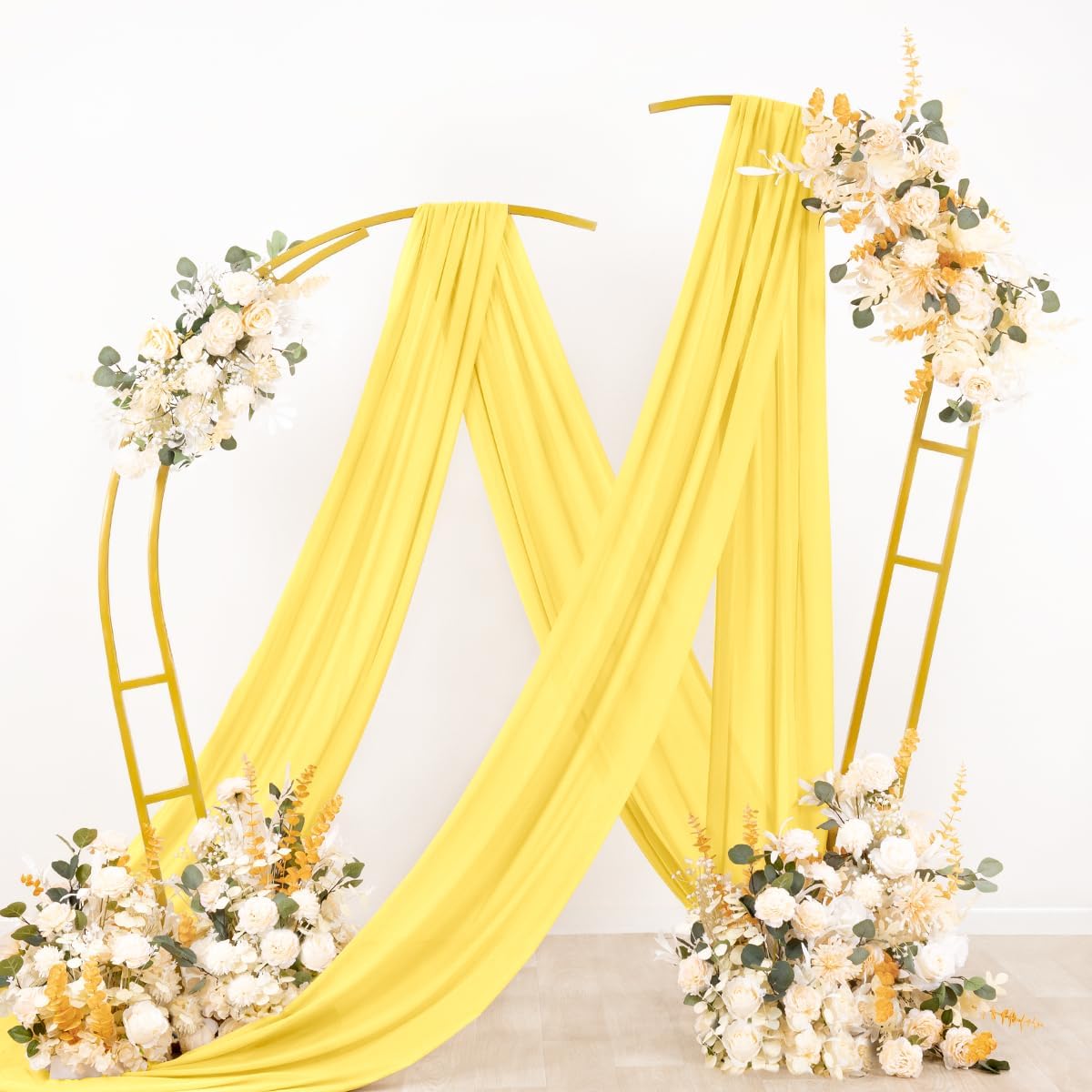 Wedding Arch Draping Fabric Sheer Chiffon Curtain Drape Wedding Party Decor | 1 Panel 29" x 19Ft 6 Yards for Outdoor Ceremony Birthday Baby Shower Holiday Home Decoration Yellow Gold
