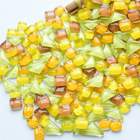 1.1LB Irregular Glass Mosaic Tiles for Crafts,Tiny Random Color DIY Making Creative for Home Decoration, Vases, Cups, Picture Frames, Flowerpots etc (Yellow Series)