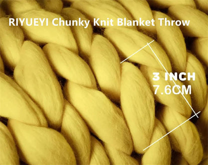 Chunky Knit Blanket Throw Handmade Premium Chenille Yarn for Couch & Bed Fall Decor Large Soft Comfy Cable Blankets & Throws Chenille Soft Knitted Blanket,Yellow,50x50cm/19x19in
