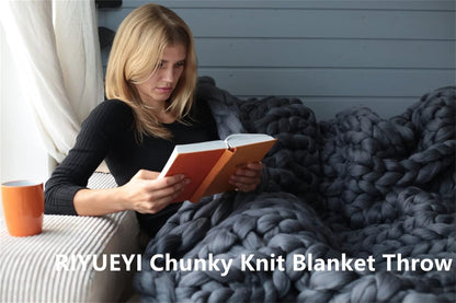 Chunky Knit Blanket Throw Handmade Premium Chenille Yarn for Couch & Bed Fall Decor Large Soft Comfy Cable Blankets & Throws Chenille Soft Knitted Blanket,Yellow,50x50cm/19x19in