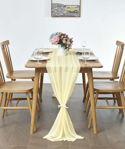 5 Pack 10Ft Light Yellow Chiffon Table Runner Sheer 29x120 Inch for Romantic Wedding Decor Bridal & Baby Shower Birthday Rustic Party Decoration