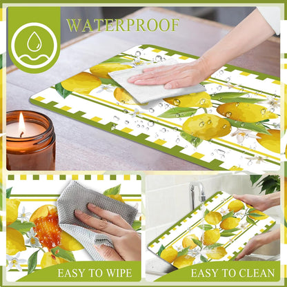 6 Pcs Lemon Plastic Placemats, 11x16 Inch Yellow Fruits Placemats Spring Seasonal Washable Table Mats for Wedding Baby Shower Birthday Party Kitchen Dining Decoration