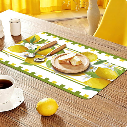 6 Pcs Lemon Plastic Placemats, 11x16 Inch Yellow Fruits Placemats Spring Seasonal Washable Table Mats for Wedding Baby Shower Birthday Party Kitchen Dining Decoration