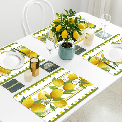 6 Pcs Lemon Plastic Placemats, 11x16 Inch Yellow Fruits Placemats Spring Seasonal Washable Table Mats for Wedding Baby Shower Birthday Party Kitchen Dining Decoration