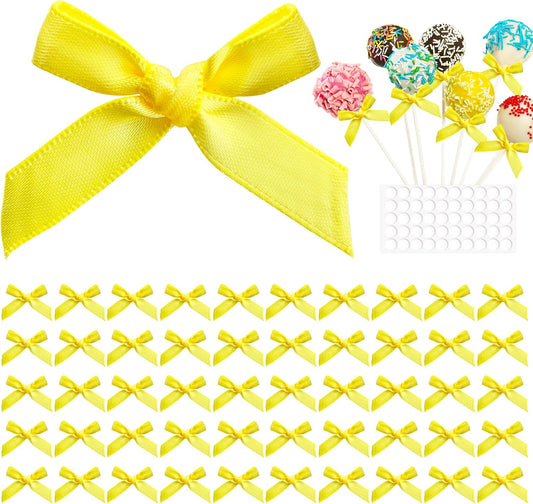 50pcs Mini Yellow Bows, Premade Satin Ribbon Bows, Vintage Bow Yellow Birthday Decorations for Sewing, DIY Crafts, Coquette Themed Party, Wedding