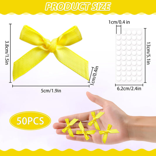 50pcs Mini Yellow Bows, Premade Satin Ribbon Bows, Vintage Bow Yellow Birthday Decorations for Sewing, DIY Crafts, Coquette Themed Party, Wedding