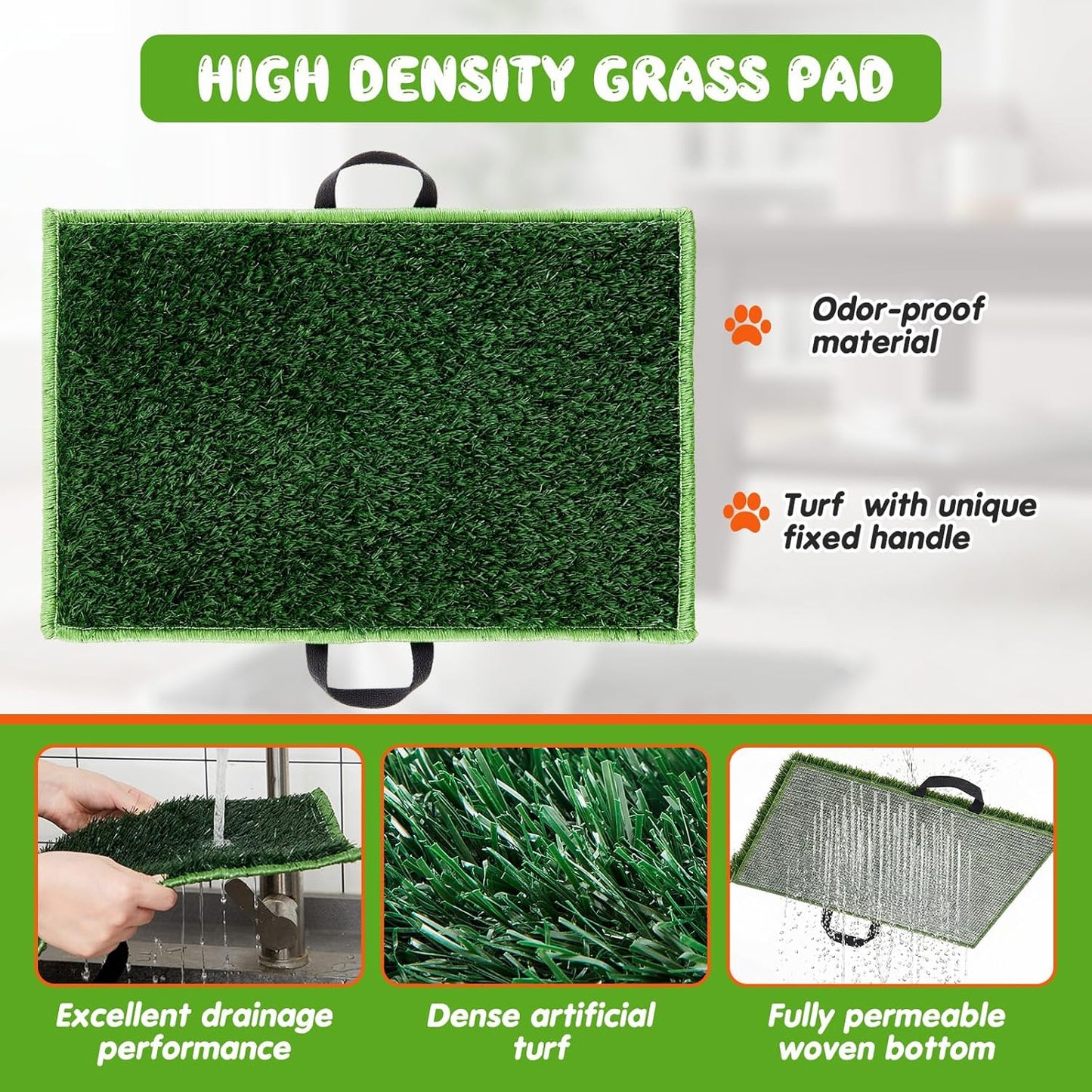 2 Sets 3 Layer Stainless Steel Dog Grass Pad with Tray, 23.6" x 15.8" Puppy Potty Tray with Artificial Grass Grate Grid Removable, Portable & Reusable Dog Litter Box for Indoor Outdoor Use