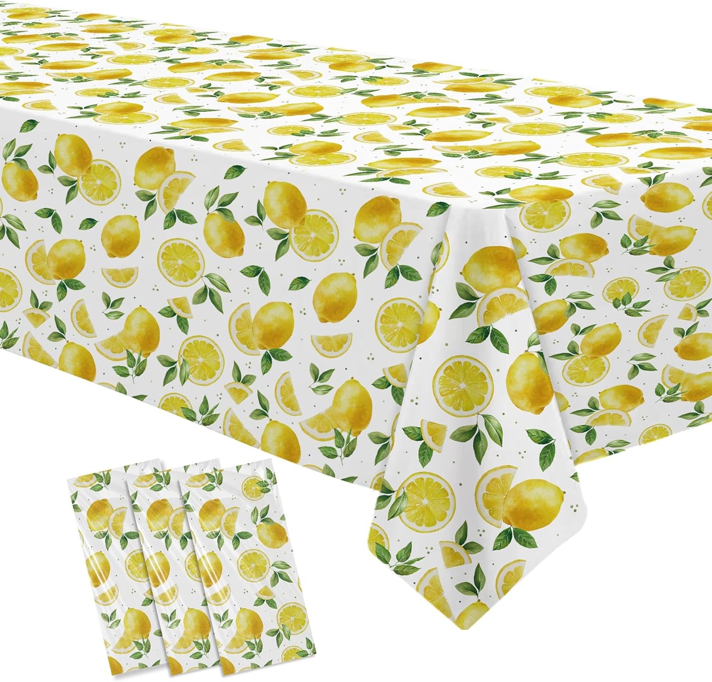Lemon Party Decorations Tablecloth for Birthday Baby Shower, 3 Pcs | Disposable Summer Bridal Shower Decor, Lemon Birthday Party Supplies Table Cover, 55in x 86in