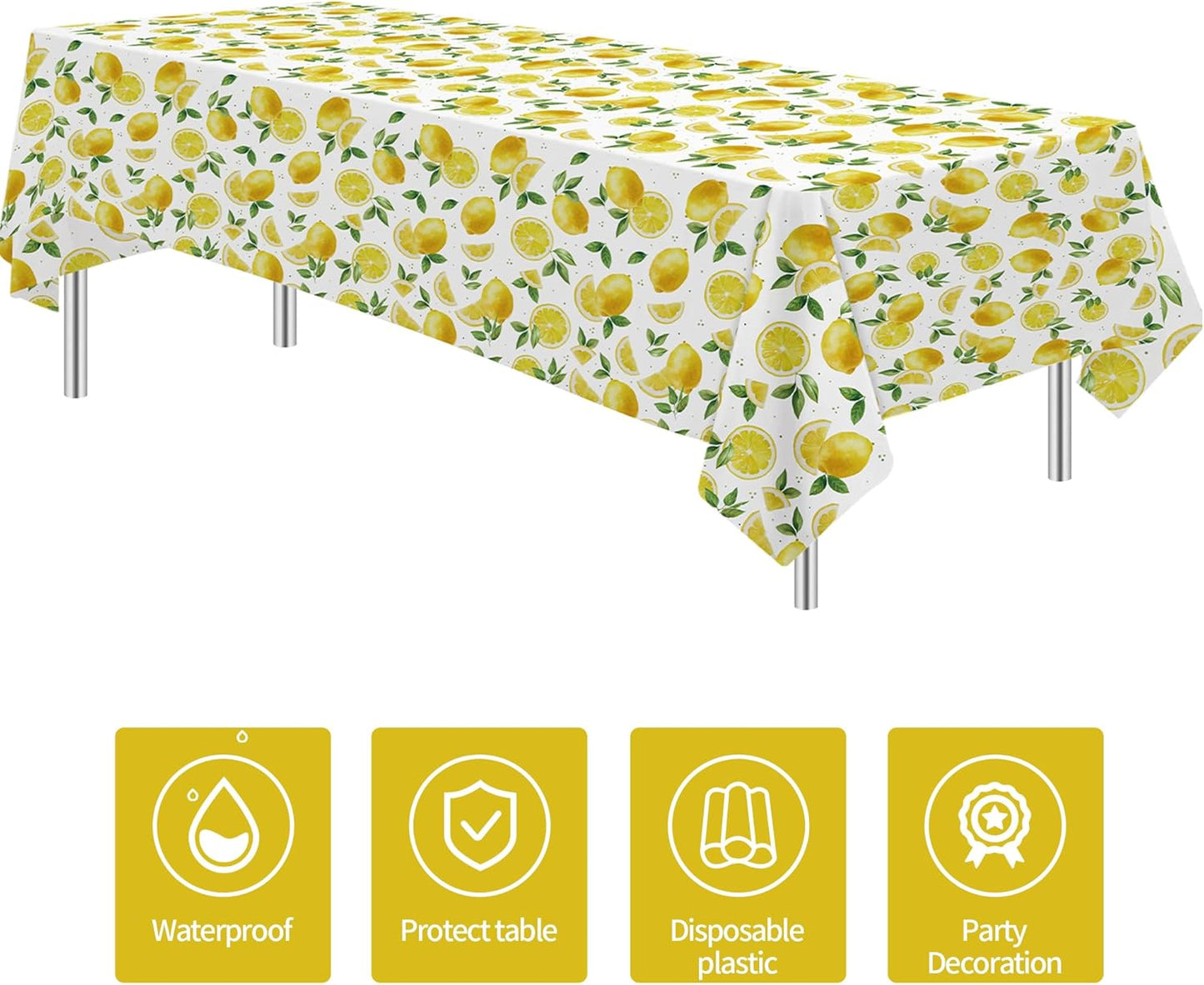 Lemon Party Decorations Tablecloth for Birthday Baby Shower, 3 Pcs | Disposable Summer Bridal Shower Decor, Lemon Birthday Party Supplies Table Cover, 55in x 86in