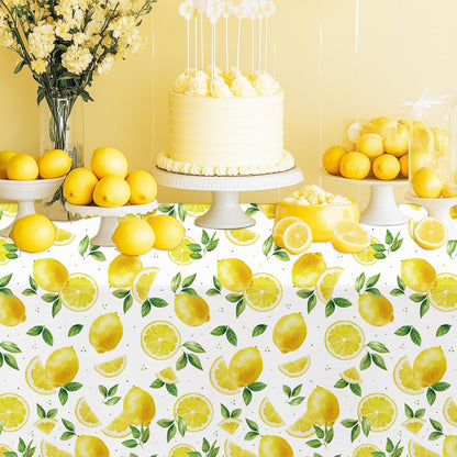 Lemon Party Decorations Tablecloth for Birthday Baby Shower, 3 Pcs | Disposable Summer Bridal Shower Decor, Lemon Birthday Party Supplies Table Cover, 55in x 86in