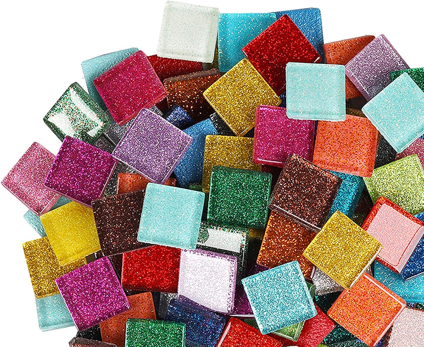 Mosaic Tiles 50 Pieces / 200 g Pack of Glitter Crystal Mosaic Tile Supplies for Home Decoration, DIY Crafts, Plates, Picture Frames, Flowerpots – 2x2 cm Square Tiles (Pink Yellow)