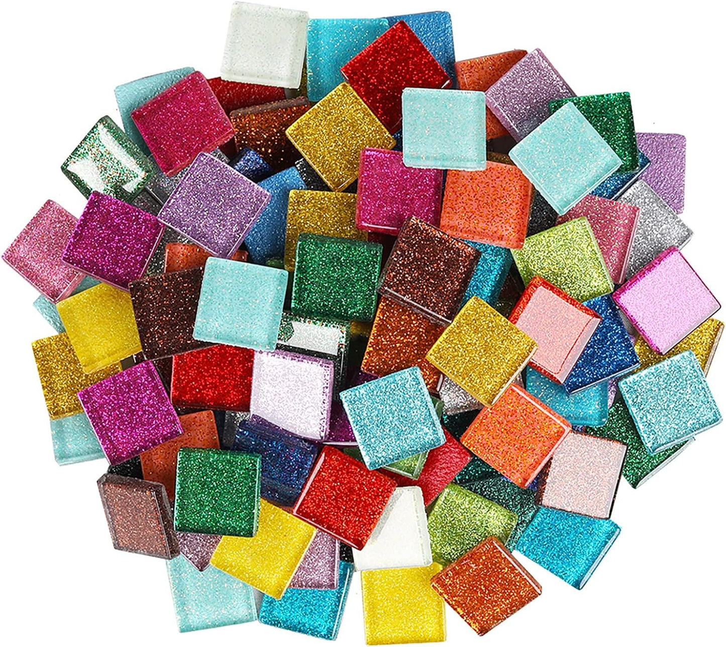 Mosaic Tiles 50 Pieces / 200 g Pack of Glitter Crystal Mosaic Tile Supplies for Home Decoration, DIY Crafts, Plates, Picture Frames, Flowerpots – 2x2 cm Square Tiles (Pink Yellow)