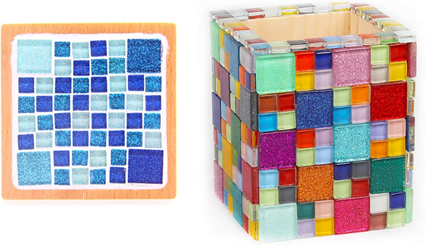 Mosaic Tiles 50 Pieces / 200 g Pack of Glitter Crystal Mosaic Tile Supplies for Home Decoration, DIY Crafts, Plates, Picture Frames, Flowerpots – 2x2 cm Square Tiles (Pink Yellow)