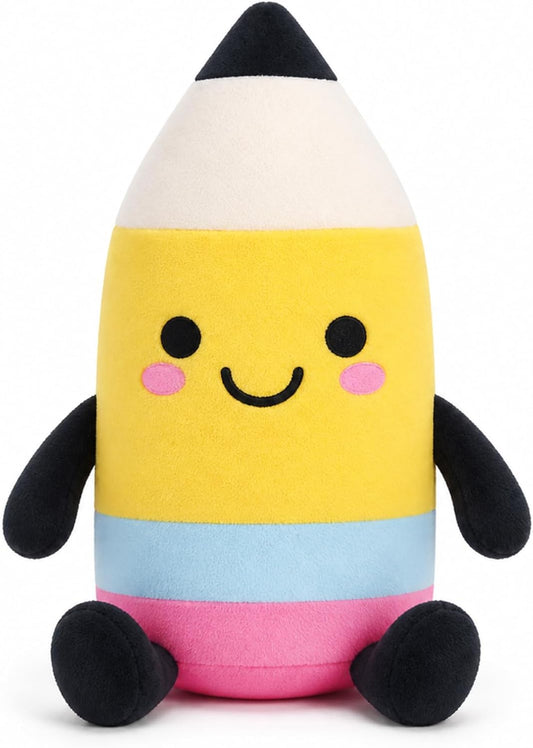 Classroom Stationery Plush Cute Composition Note Pencil Crayon Plush Toys Classroom Decor Book Character Stuffed Animal for Reading Room Decor Teacher Gift(Pencil,Yellow and Black)