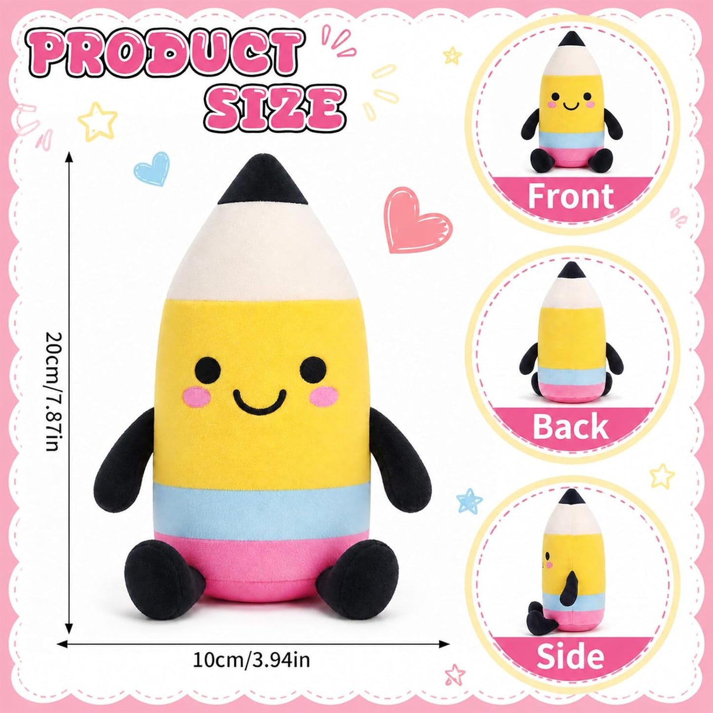 Classroom Stationery Plush Cute Composition Note Pencil Crayon Plush Toys Classroom Decor Book Character Stuffed Animal for Reading Room Decor Teacher Gift(Pencil,Yellow and Black)