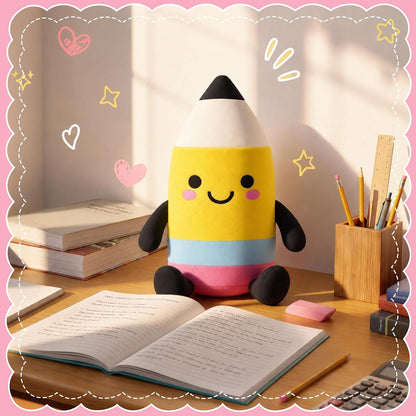 Classroom Stationery Plush Cute Composition Note Pencil Crayon Plush Toys Classroom Decor Book Character Stuffed Animal for Reading Room Decor Teacher Gift(Pencil,Yellow and Black)